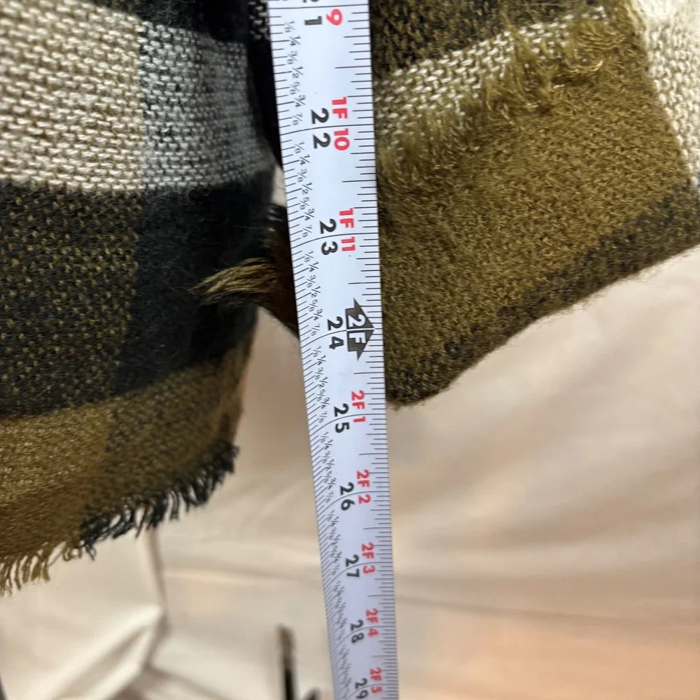 Upcycled Handmade Plaid Open Front Cardigan Jacket Frayed Hem Multi-Color